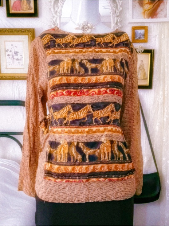 Amy Jess Tops - Vintage retro safari cheetah multicolor blouse